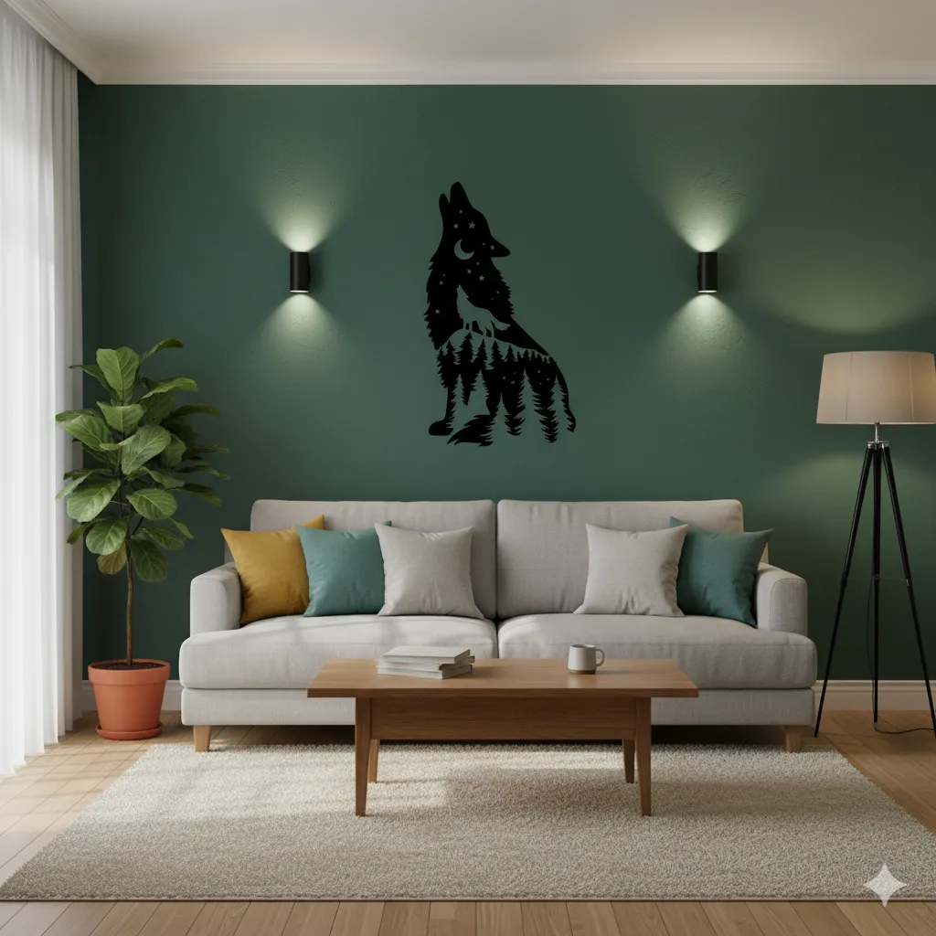 Cuadro Lobo aullando con arboles dentro